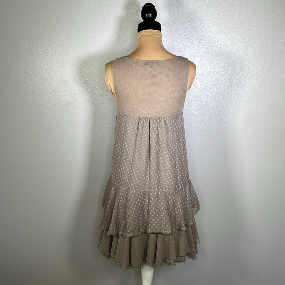Gray rosette tiered ruffle mesh mini dress M fairycore coquette brunch soft girl - Picture 6 of 16